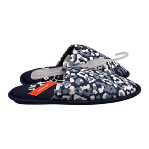 Joe Fresh Slippers Womens Size 6 Blue Leopard Mule House Shoes Sleep 24/7 Cozy
